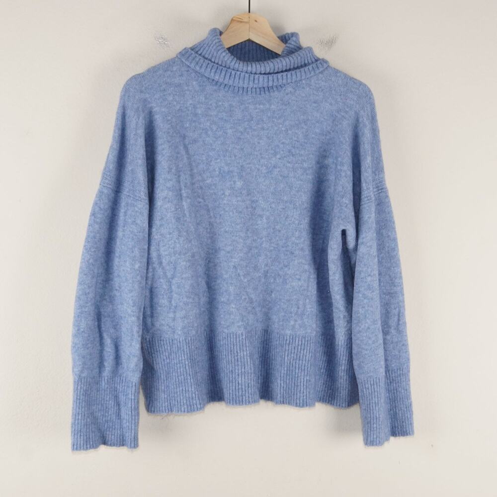 J Crew Turtleneck Blue Sweater Supersoft Yarn Wool Blend Womens Sz M
